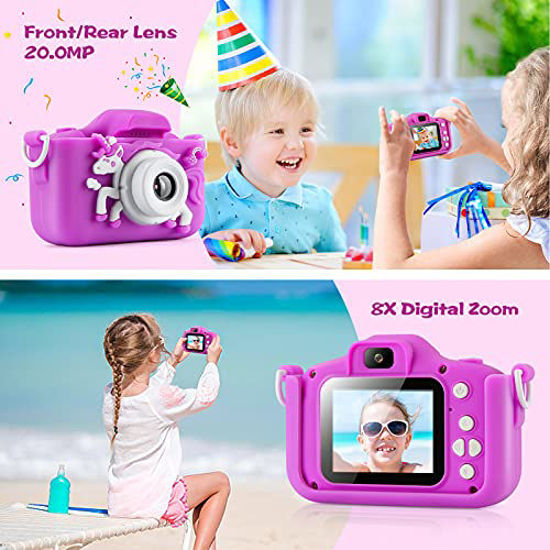 Picture of Kids Camera Toys for Girls, Children Digital Selfie Camera Toy HD 1080P Mini 20MP Video Camcorder Portable Christmas Birthday Gifts for 3 4 5 6 7 8 9 10 Year Old Toddlers with 32GB TF Card Purple