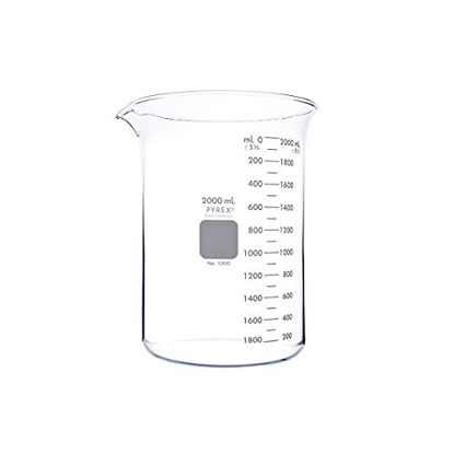 Picture of PYREX Griffin Borosilicate Glass Beaker - Low Form Graduated Measuring Beaker with Spout - Premium Scientific Glassware for Laboratories, Classrooms or Home Use - PYREX Chemistry Glassware, 2L, 2/Pk