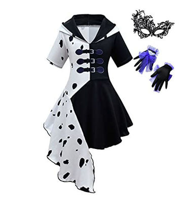 Picture of Girls Halloween Deville Fancy Dress Classic Witch Costumes for Girls Toddler Cosplay Dress with Gloves Age 9-10Y