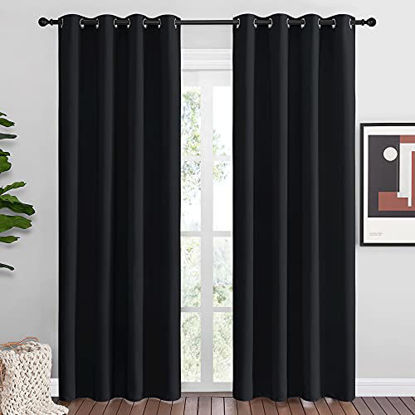Picture of NICETOWN Blackout Curtain Panels 86 inches - Light Reducing Thermal Insulated Solid Grommet Blackout Curtains/Panels/Drapes for Living Room (Set of 2, 55 inches by 86 Inch, Black)