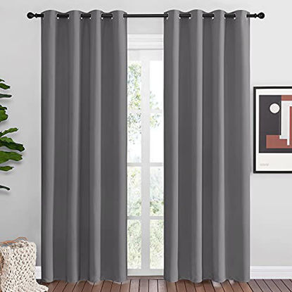 Picture of NICETOWN Blackout Curtains Panels for Bedroom - 3 Pass Microfiber Noise Reducing Thermal Insulated Solid Ring Top Blackout Window Drapes (2 Panels, 55 x 86 Inch, Gray)