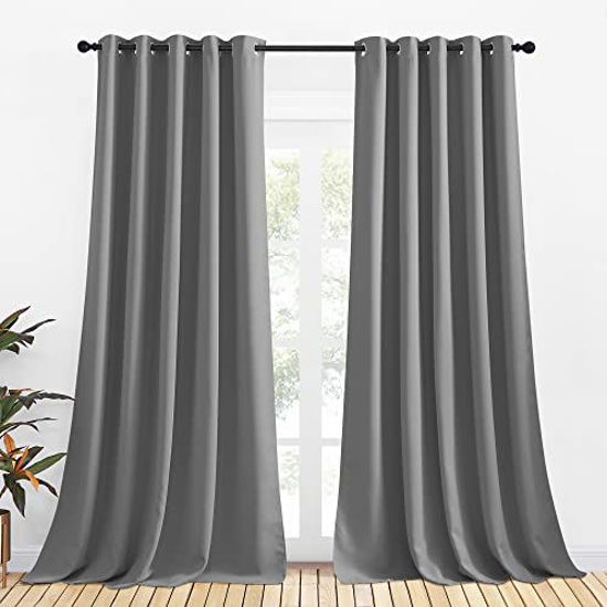 Picture of NICETOWN Silver Grey Blackout Curtain Panels for Bedroom, Thermal Insulated Grommet Top Blackout Draperies and Drapes for Basement (2 Panels, W70 x L95-inch)