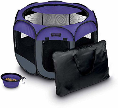 Picture of Ruff 'n Ruffus Portable Foldable Pet Playpen + Free Carrying Case + Free Travel Bowl | Available in 3 Sizes (Medium (29"x29"x17"))