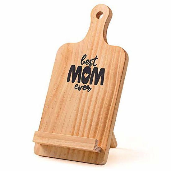 Picture of Gifts For Mom Birthday Mother's Day Gifts for Women, Cutting Board Style Wood Recipe Cookbook iPad Tablet Stand Holder