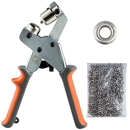 Picture of BIZOEPRO Grommet Tool Kit Grommet Press Punch Kits Grommet Machine Pliers Handheld Eyelet Kit W/with 500pcs 1/4 Inch (6mm) Silver Grommets