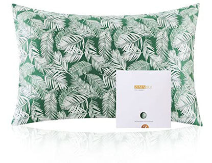 Picture of ZIMASILK 100% Mulberry Silk Pillowcase for Hair and Skin Health,Both Sides 19 Momme Silk Floral Print,1pc (King 20''x36'',Green Leaves)