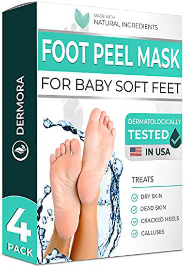 Picture of Foot Peel Mask - 4 Pack - For Cracked Heels, Dead Skin & Calluses - Make Your Feet Baby Soft & Get a Smooth Skin, Removes & Repairs Rough Heels, Dry Toe Skin - Exfoliating Peeling Natural Treatment