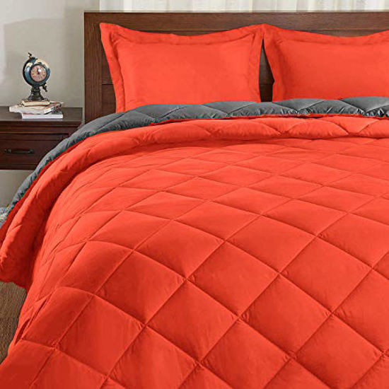 Picture of Basic Beyond Down Alternative Comforter Set (Twin, Flame/Charcoal Gray) - Reversible Bed Comforter with 1 Pillow Sham for All Seasons