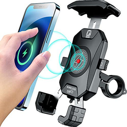 Picture of BRCOVAN Motorcycle Phone Mount with Charger Wireless & USB C, IP66 Waterproof Motorcycle Phone Holder for 4'' - 7'' Cellphone, One-Handed Operation, Adopts Aluminum Alloy Handlebar Mounting Base