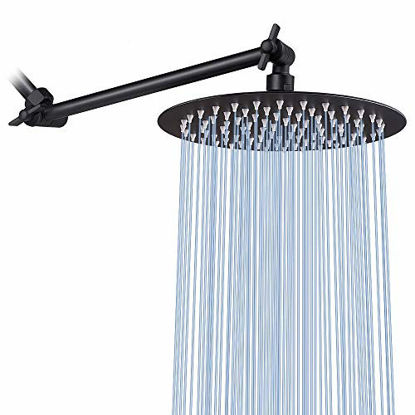 Picture of Rain Shower Head with 11'' Adjustable Arm, NearMoon High Pressure Stainless Steel Rainfall Showerhead, Ultra-Thin Design - Pressure Boosting (8-Inch Shower Head with Arm, Matte Black)