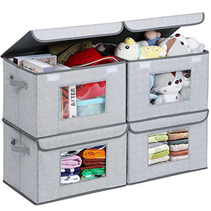 Picture of Univivi Fabric Storage Bins [4-Pack] Foldable Storage Cubes with Lids and Handles Closet Organizer for Shelves, Bedroom, Home (Gray, 15.4''x11.8''x10.2'')