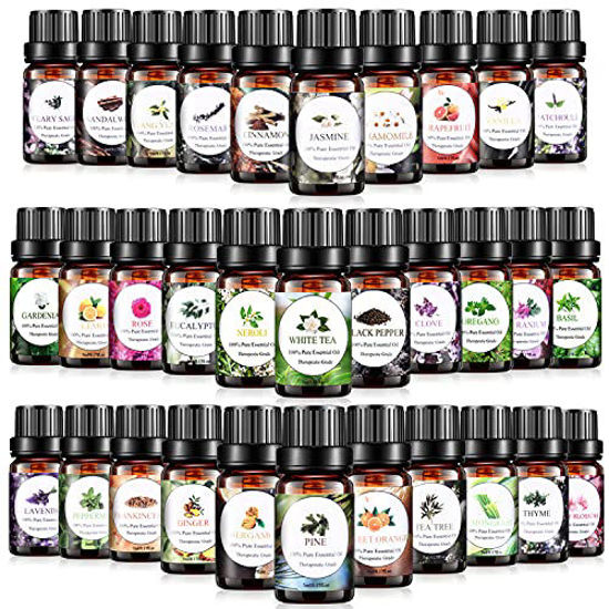 Essential Oils Set, Aromatherapy Essential Oil Kit for Diffuser,  Humidifier, Massage, Skin Care (32 x 5ml) 