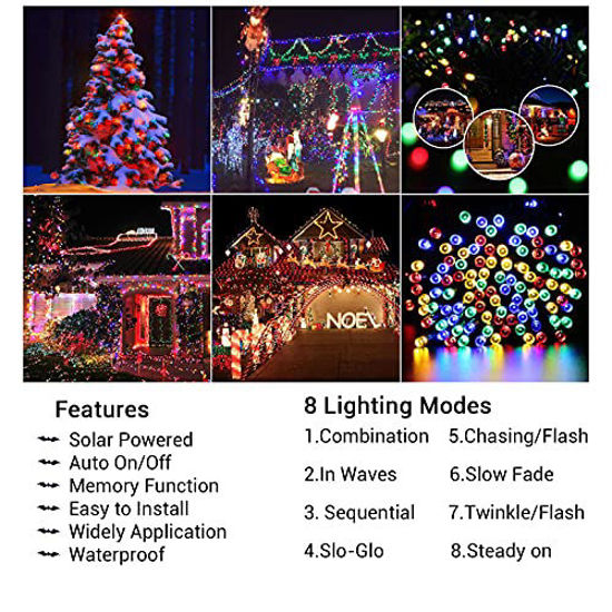 Picture of 2 Pack Solar String Lights 72ft 200 LED 8 Modes Outdoor String Lights Waterproof Solar Fairy Lights for Garden, Patio, Fence, Balcony, Outdoors,Holiday Decoration (Multi-Color)