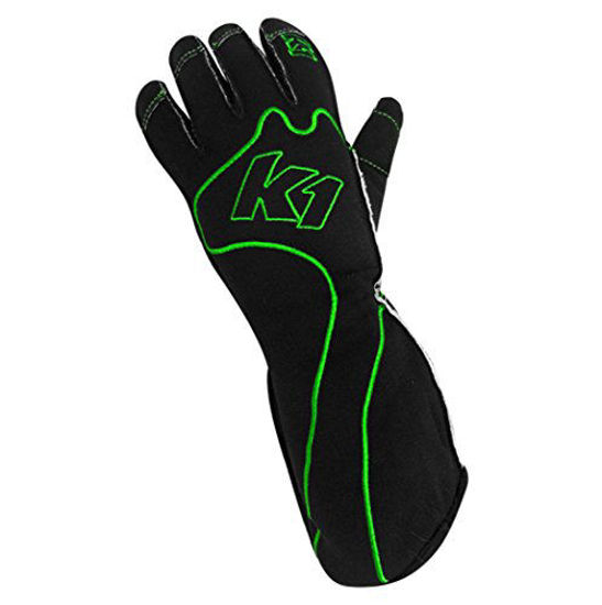 Picture of K1 Race Gear RS1 Reverse Stitch Kart Racing Gloves (Green/Black, Small)