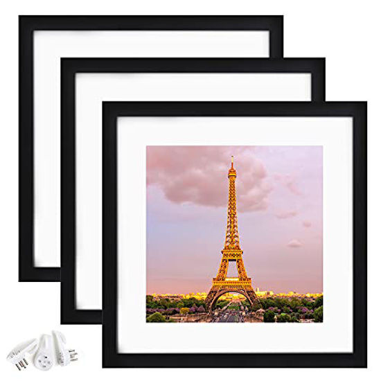 Picture of upsimples 16x16 Picture Frame Set of 3,Display Pictures 12x12 with Mat or 16x16 Without Mat,Multi Photo Frames Collage for Wall,Black