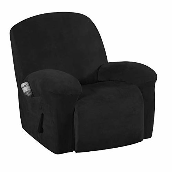 Picture of Stretch Recliner Slipcovers Recliner Chair Cover Sofa Furniture Cover 1-Piece Modern Rich Velvet Plush Form Fit Stylish Protector Feature Rich and Soft Fabric(Recliner, Black)