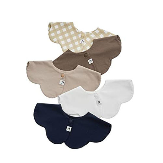 Picture of Konny Baby Bibs | 360 ° Rotate Baby Bib, Soft Bandana Drooling Bibs for Boys and Girls, 0-36 months, 5PCS (Set 2 (Cotton): Beige, Mocha, Navy, Creamy Gingham, Ivory)