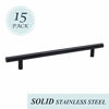 Picture of Black Solid Stainless Steel Cabinet Pulls, Hole Spacing 7-9/16in, Bar Handle for Furniture Drawer,Wardrobe Kitchen Cupboard Door Handle, 15 PCS