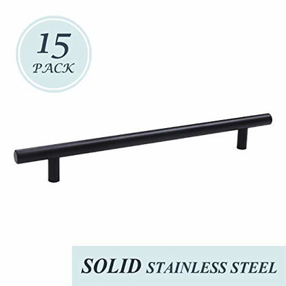 Picture of Black Solid Stainless Steel Cabinet Pulls, Hole Spacing 7-9/16in, Bar Handle for Furniture Drawer,Wardrobe Kitchen Cupboard Door Handle, 15 PCS