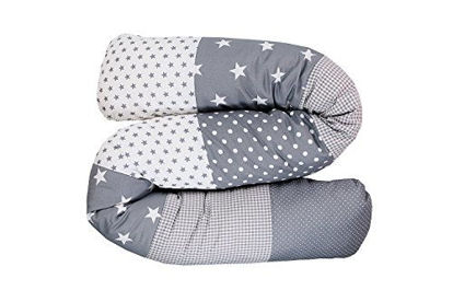 Picture of Snake Pillow Bumper by ULLENBOOM | Stars/Checkered | Toddler Bed/Cot | 63 Long - Boys White/Blue