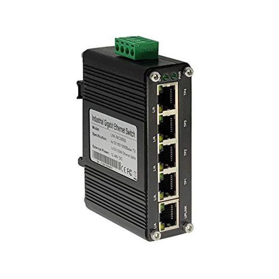 Picture of Mini Industrial 5 Ports Gigabit Switch Hardened 5 Port RJ45 10/100/1000Mbps Ethernet Switch Din Rail Mount Ethernet Switch Wall Mounts Included (-40 to 167 ºF) 10Gbps Switching Capacity