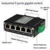 Picture of Mini Industrial 5 Ports Gigabit Switch Hardened 5 Port RJ45 10/100/1000Mbps Ethernet Switch Din Rail Mount Ethernet Switch Wall Mounts Included (-40 to 167 ºF) 10Gbps Switching Capacity