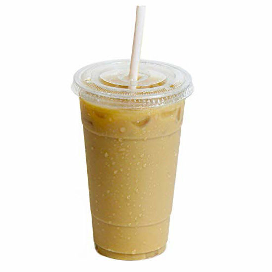Green Direct Plastic Ultra Clear Cups with Flat Lids for Iced Coffee Bubble Boba Tea Smoothie (100, 12 Ounce)