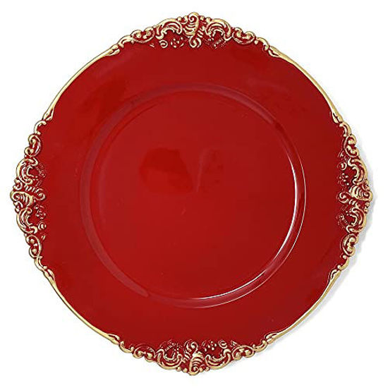 Picture of allgala 13-Inch 6-Pack Heavy Quality Round Charger Plates-Floral Red-HD80348