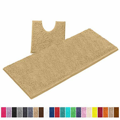 LuxUrux Bathroom Rugs Sets 2 Piece, Luxury Chenille Bath Mat Set, Soft Plush Anti-Slip Bath Rug + U-Shaped Toilet Mat Microfiber Shaggy