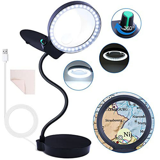 Picture of Magnifying Glass with 36 LED Lights 10X 20X Magnifying Lens Desk Lamp Adjustable Gooseneck Table and Desk Lamp USB Powered Magnifier for Soldering, Assembly, Repair, Workshop, Hobbies(Black)