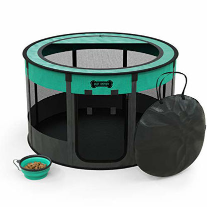 Picture of Ruff 'N Ruffus Portable Foldable Pet Playpen + Carrying Case & Collapsible Travel Bowl | Indoor/Outdoor use | Water Resistant | Removable Top