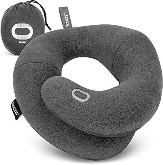 Picture of BCOZZY Chin Supporting Travel Pillow- Unique Patented Design Offers 3 Ergonomic Ways to Support The Head, Neck, and Chin When Traveling and at Home. Fully Washable. Large, Gray