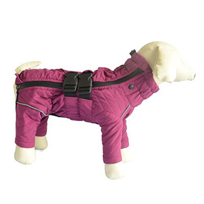 Picture of Warm Dog Coat Double Layers Dog Vest, 8 Legs Covered Windproof Waterproof Reflective Warm Dog Vest Outdoor Skating Dog Costume for Small Medium Large Dogs Purple L