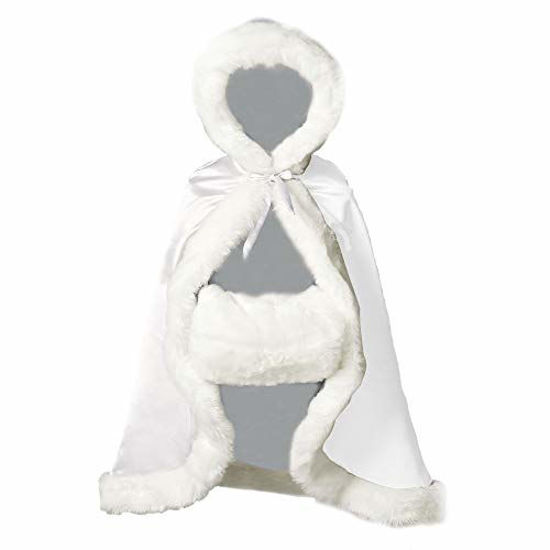 Picture of Flower Girl Fur Cape Winter Wedding Cloak for Kid Toddler Costume Hooded Reversible Baby Coat