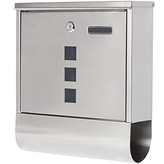 Picture of Jssmst Locking Wall Mount Mailbox, Stainless Steel Mailboxes with Secure Key Lock and Newspaper Compartment, HPB2203 Silver