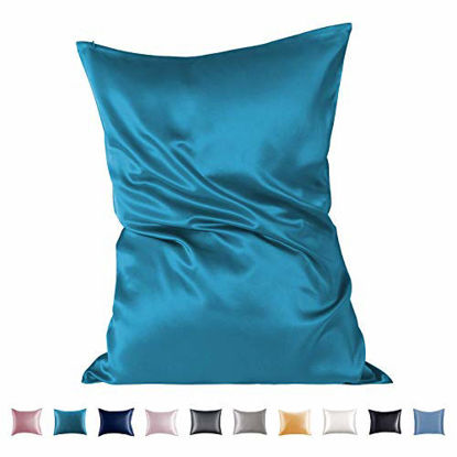 Picture of Adubor 100% Mulberry Silk Pillowcase for Hair and Skin with Hidden Zipper, Both Side 23 Momme Silk, 900 Thread Count (20x36inch, King Size, Peacock Blue, 1pc)