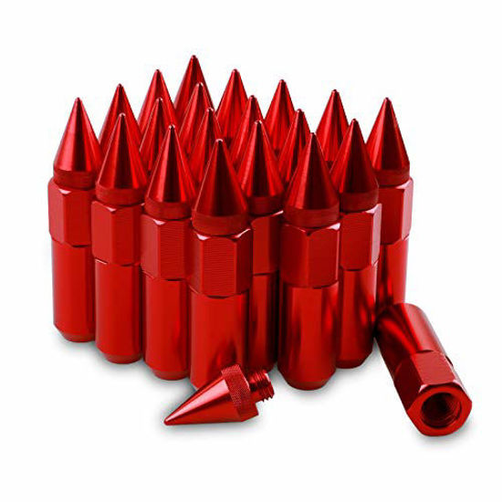 Picture of M12X1.5 Spiked Nuts for Rims Aluminum Extended Tuner Lug Nuts 20PCS 60MM (Red)