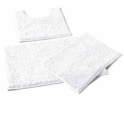 Picture of LuxUrux Bathroom Rugs 3pc Non-Slip Shaggy Chenille Bathroom Mat Set, Includes U-Shaped Contour Toilet Mat, 20 x 30'' and 16 x 24'' Bath Mat, Machine Washable (3 Pc Set - Style A, White)