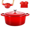 Picture of 3QT Enamel Cast Iron Dutch Oven with Loop Handles, Covered Dutch Oven, Enamel Stockpot with Lid, Red