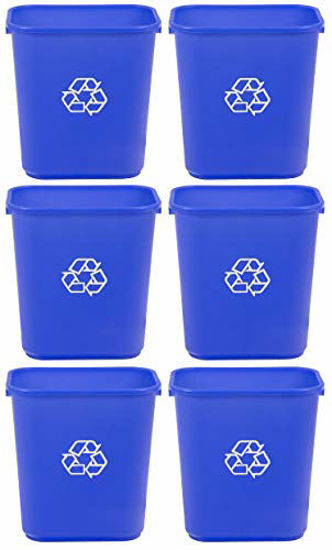 Picture of AmazonCommercial 7 Gallon Commercial Office Wastebasket, Blue w/Recycle Logo, 6-Pack