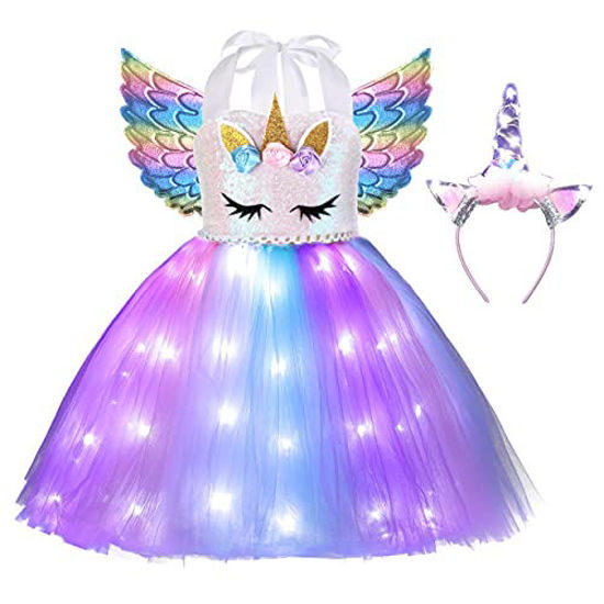 Picture of Davsolly Unicorn Costume for Girls Led Light Up Unicorn Princess Tutu Outfit for Halloween Dress Up Birthday Party Gifts