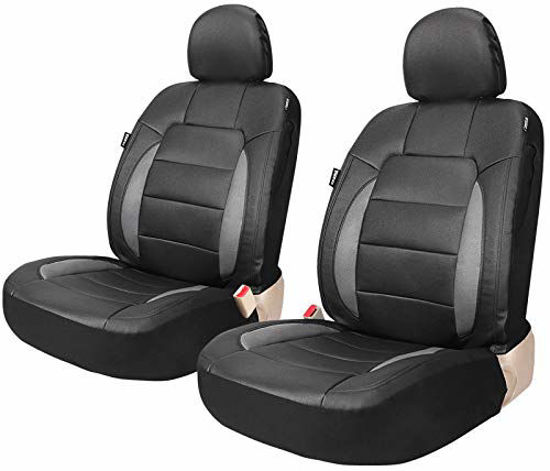 Picture of Leader Accessories Platinum Vinyl Faux Leather Universal Car Front Seat Covers 2 pcs/Set Black/Grey Airbag Compatible with Headrest Cover