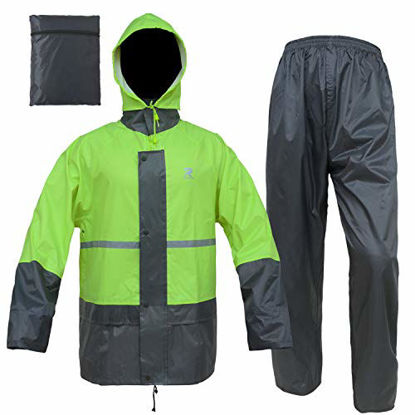 Picture of RainRider Rain Suits for Men Women Waterproof Lightweight Rain Gear Jacket Coat with Pants Workwear (XXX-Large, Fluorescent/Grey)