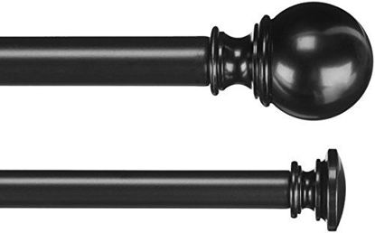 Picture of Amazon Basics 1-Inch Double Extendable Curtain Rods with Round Finials Set, 72 to 144 Inch, Black