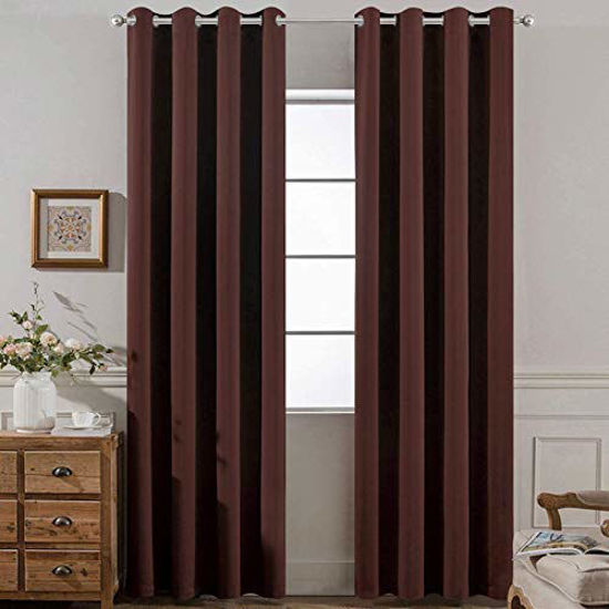 Picture of Yakamok 2 Panels Thermal Insulated Grommet Light Blocking Blackout Curtains with 2 Ties for Bedroom/Living Room (52Wx84L, Chocolate Brown)