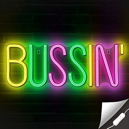 Picture of Lumoonosity Bussin Neon Sign - Meme Bussin Led Neon Lights for Gamers/Streamers/Influencers - Cool Trendy Led Signs with On/Off Switch for Wall, Bedroom, Game Room Decor - 16.9 x 6.5-inch