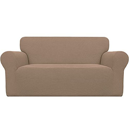 Picture of Easy-Going Stretch Oversized Loveseat Slipcover 1-Piece Sofa Cover Furniture Protector Couch Soft with Elastic Bottom for Kids Polyester Spandex Jacquard Fabric Small Checks Camel