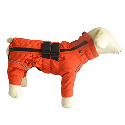 Picture of Warm Dog Coat Double Layers Dog Vest, 8 Legs Covered Windproof Waterproof Reflective Warm Dog Vest Outdoor Skating Dog Costume for Small Medium Large Dogs Orange L