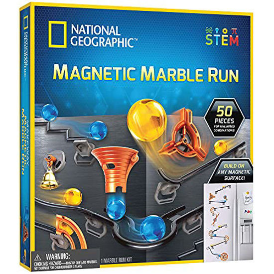 Picture of NATIONAL GEOGRAPHIC Magnetic Marble Run - 50-Piece STEM Building Set for Kids & Adults with Magnetic Track & Trick Pieces, & Marbles for Building A Marble Maze Anywhere Magnets Stick