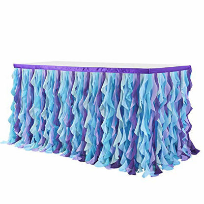 Picture of Leegleri Mermaid Curly Willow Tulle Ruffle Table Skirt for Baby Shower,Baby Shark Birthday Party or Wedding,Tutu Rectangle Table Skirt (L 14(ft) H 30in)